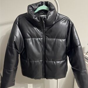 Black Leather Puffer Jacket